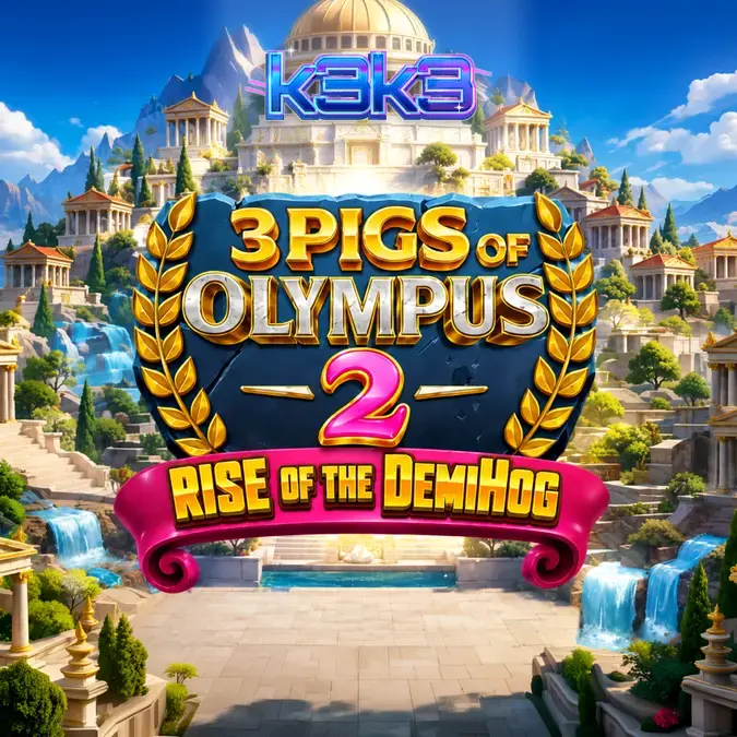 Tampilan visual slot 3 Pigs of Olympus 2 Rise of the DemiHog dengan tema mitologi babi.